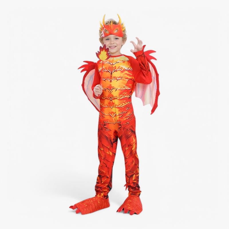 Flammendrachenkostüm für Kinder – Komplettes Outfit mit Maske, Flügeln und Schwanz