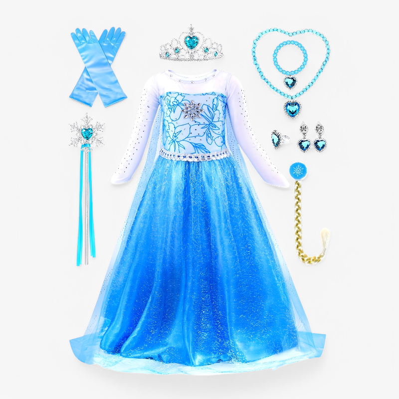 Elegantes Prinzessinnen-Outfit für Mädchen – inklusive Tiara, Handschuhen und Zauberstab