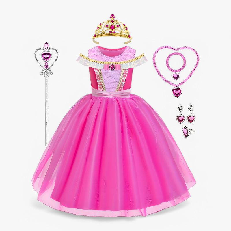 Rosafarbenes Prinzessinnen-Outfit für Mädchen – inklusive Krone und Accessoires