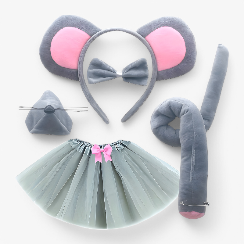 Cute Mouse Costume for Kids – Includes Ears, Tail, and Tulle Skirt