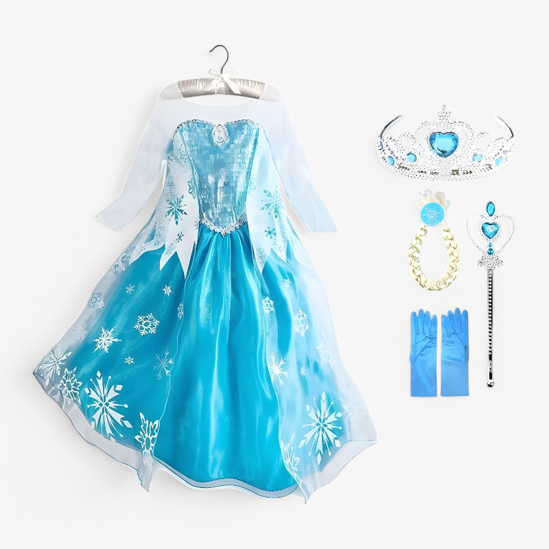 Bezauberndes Elsa-Prinzessinnenkostüm für Kinder – komplett mit Tiara, Zauberstab und Handschuhen
