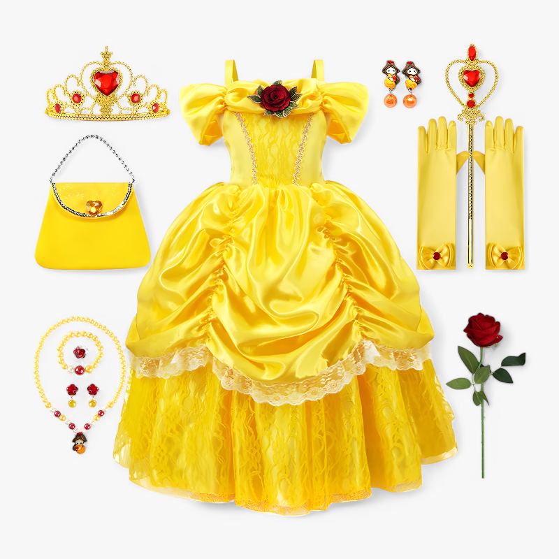 Bezauberndes Prinzessinnenkleid für Kinder – mit Tiara und Zauberstab