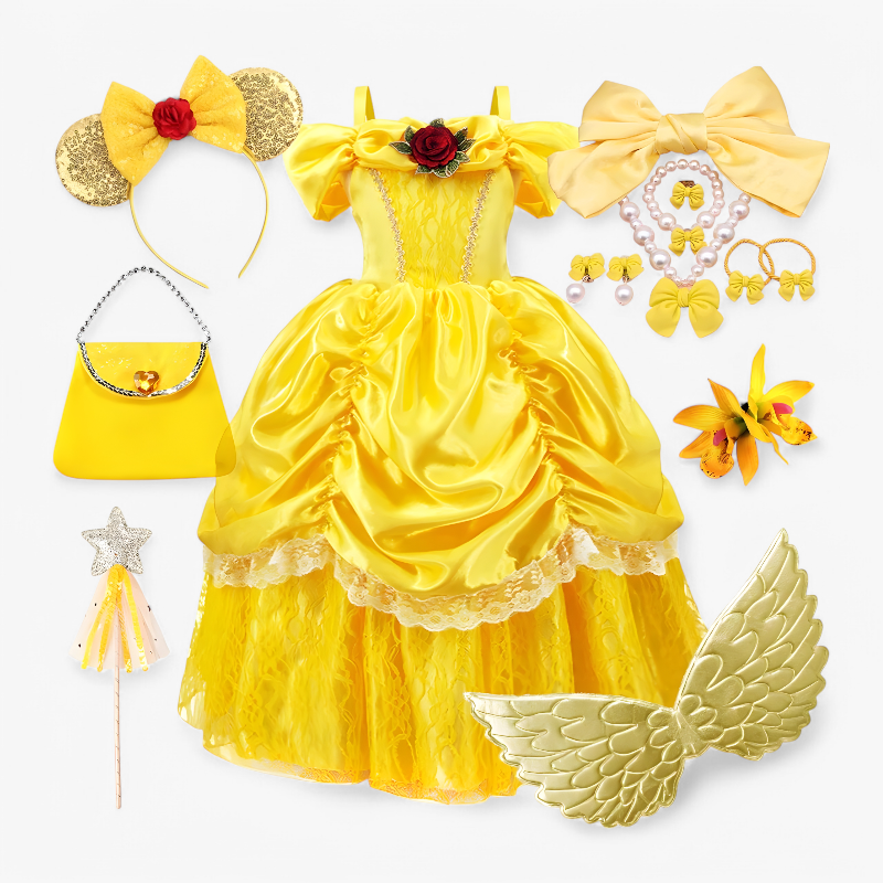 Bezauberndes Prinzessinnenkleid für Kinder – mit Tiara und Zauberstab