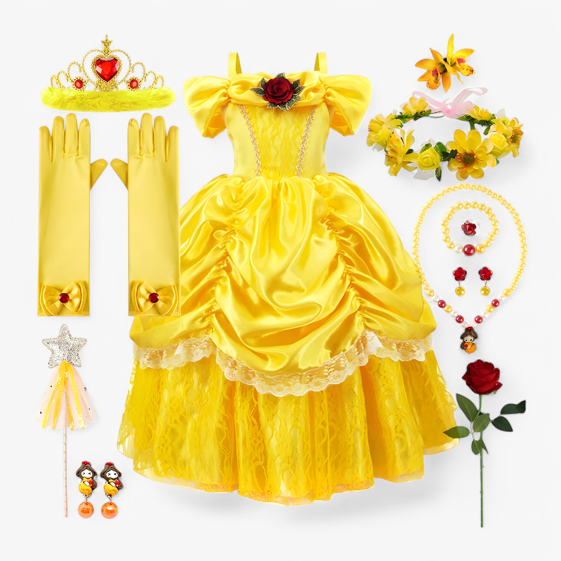 Bezauberndes Prinzessinnenkleid für Kinder – mit Tiara und Zauberstab