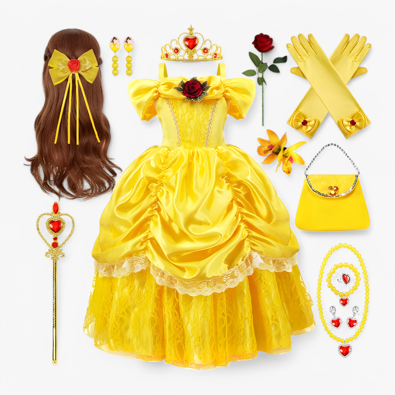 Bezauberndes Prinzessinnenkleid für Kinder – mit Tiara und Zauberstab