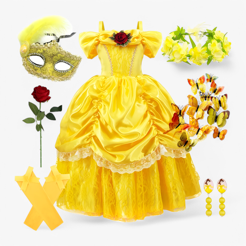 Bezauberndes Prinzessinnenkleid für Kinder – mit Tiara und Zauberstab