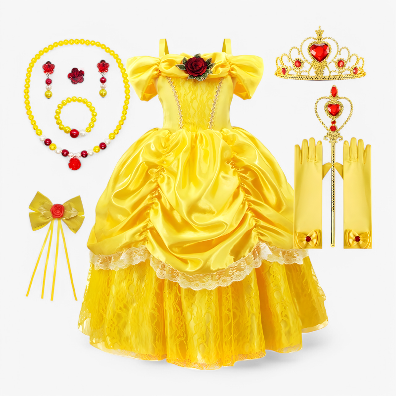 Bezauberndes Prinzessinnenkleid für Kinder – mit Tiara und Zauberstab