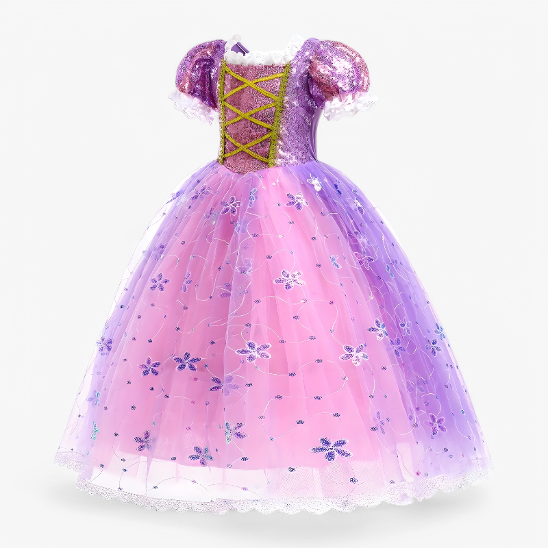 Bezauberndes lila Prinzessinnenkleid – inklusive Krone, Schmuck und Tasche