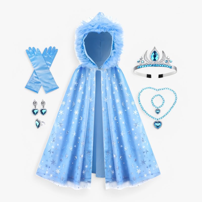 Eleganter Prinzessinnenumhang für Kinder – komplett mit Tiara, Handschuhen und Schmuck