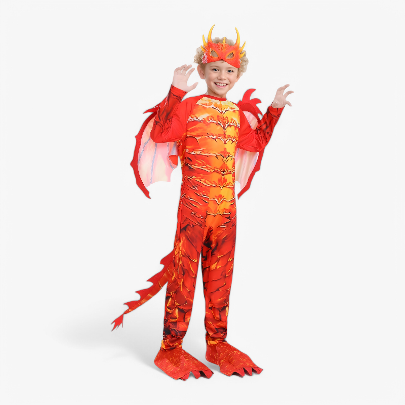 Flammendrachenkostüm für Kinder – Komplettes Outfit mit Maske, Flügeln und Schwanz