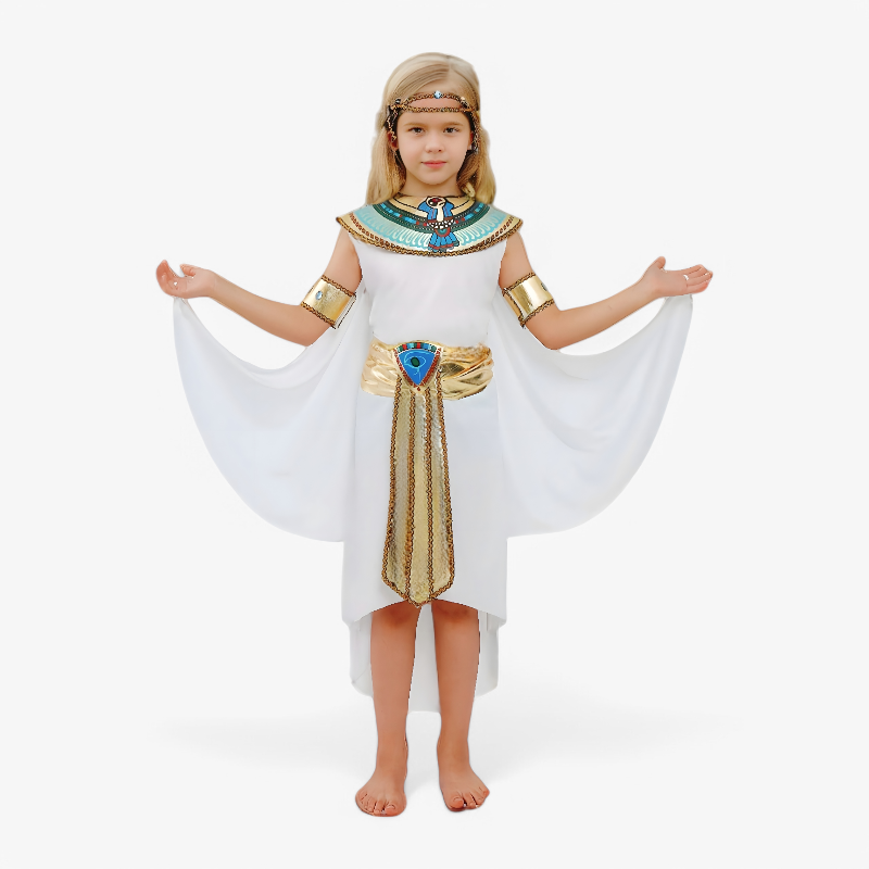 Tapferes ägyptisches Prinzessinnen-Outfit für Mädchen – Komplettes Set mit Kleid, Stirnband und Accessoires