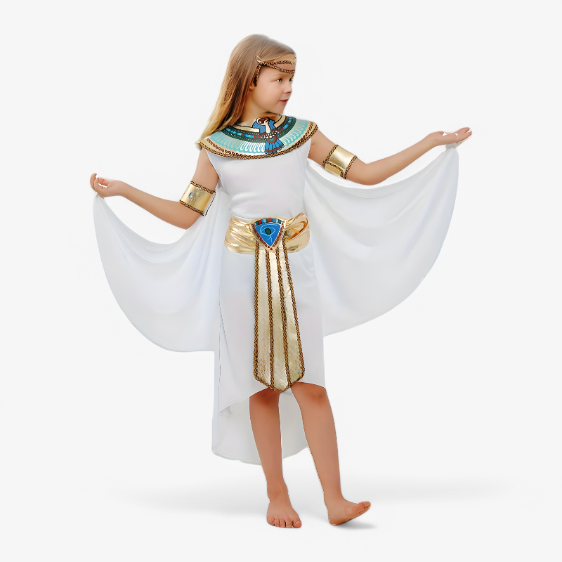 Tapferes ägyptisches Prinzessinnen-Outfit für Mädchen – Komplettes Set mit Kleid, Stirnband und Accessoires
