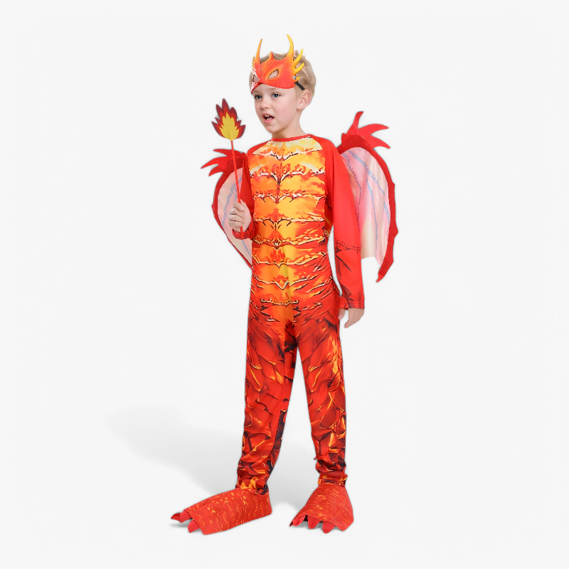 Flammendrachenkostüm für Kinder – Komplettes Outfit mit Maske, Flügeln und Schwanz