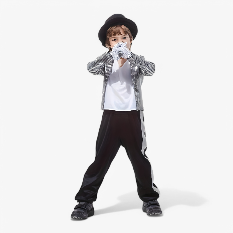 Fröhliches Rockstar-Kostüm für Kinder – Set aus glänzender Jacke, Hut und Handschuhen