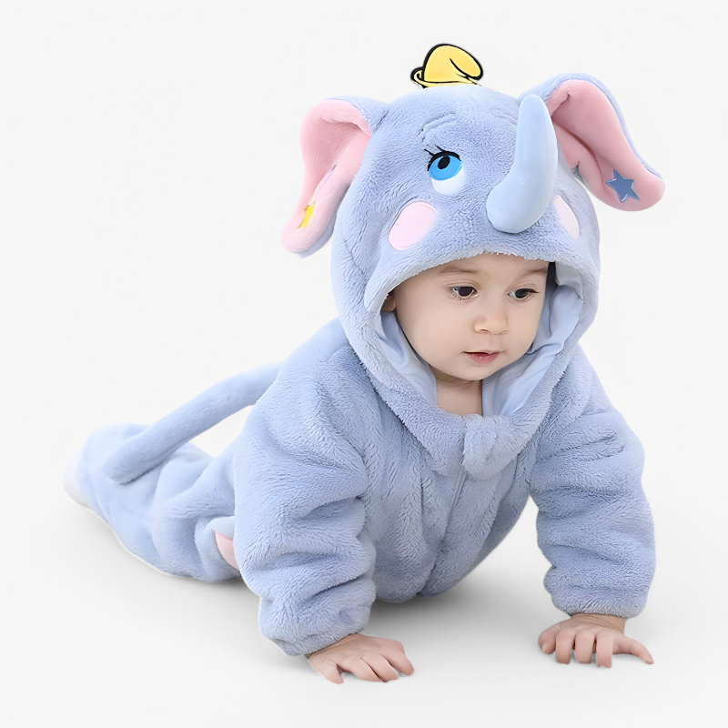 Niedlicher Elefanten-Babybody – Flanell-Strampler mit Sternen, Ohren und Rüssel für Babys