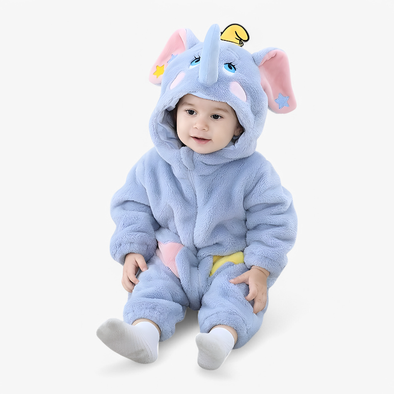 Niedlicher Elefanten-Babybody – Flanell-Strampler mit Sternen, Ohren und Rüssel für Babys