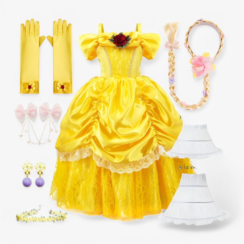 Bezauberndes Prinzessinnenkleid für Kinder – mit Tiara und Zauberstab