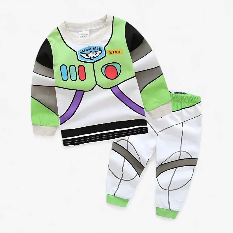 Kostümset mit Cartoonmotiven für Kinder – bestehend aus Pullover und Hose mit Charakterdesigns