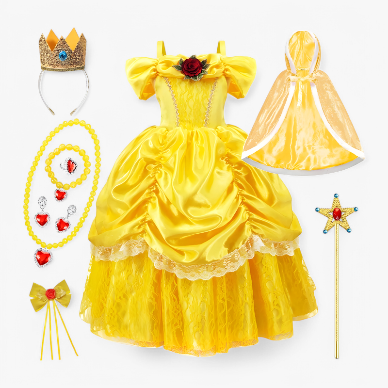Bezauberndes Prinzessinnenkleid für Kinder – mit Tiara und Zauberstab