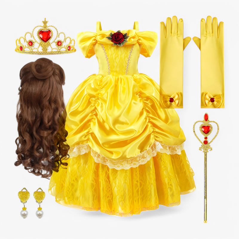 Bezauberndes Prinzessinnenkleid für Kinder – mit Tiara und Zauberstab