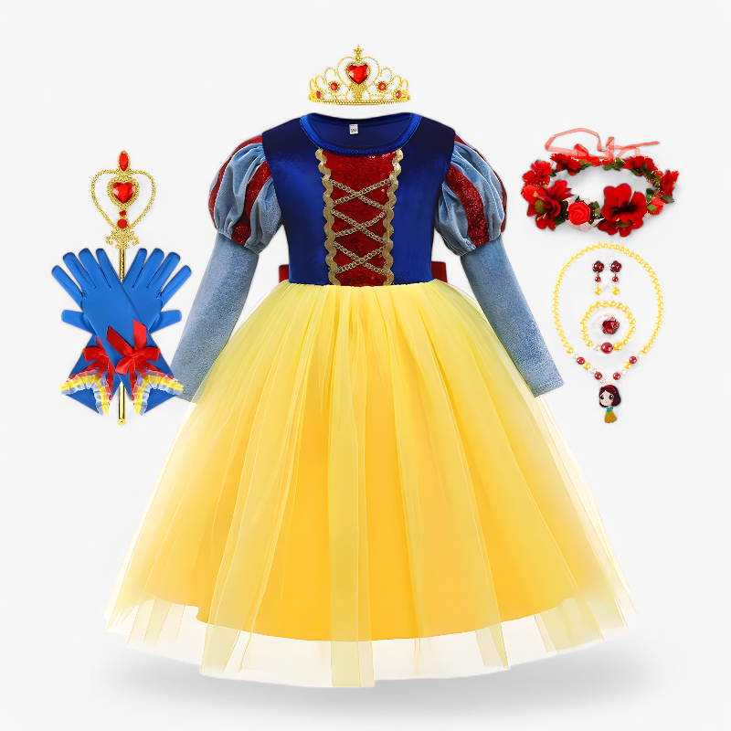 Zauberhaftes Prinzessinnenkleid für Kinder – inklusive Tiara, Zepter und Handschuhen