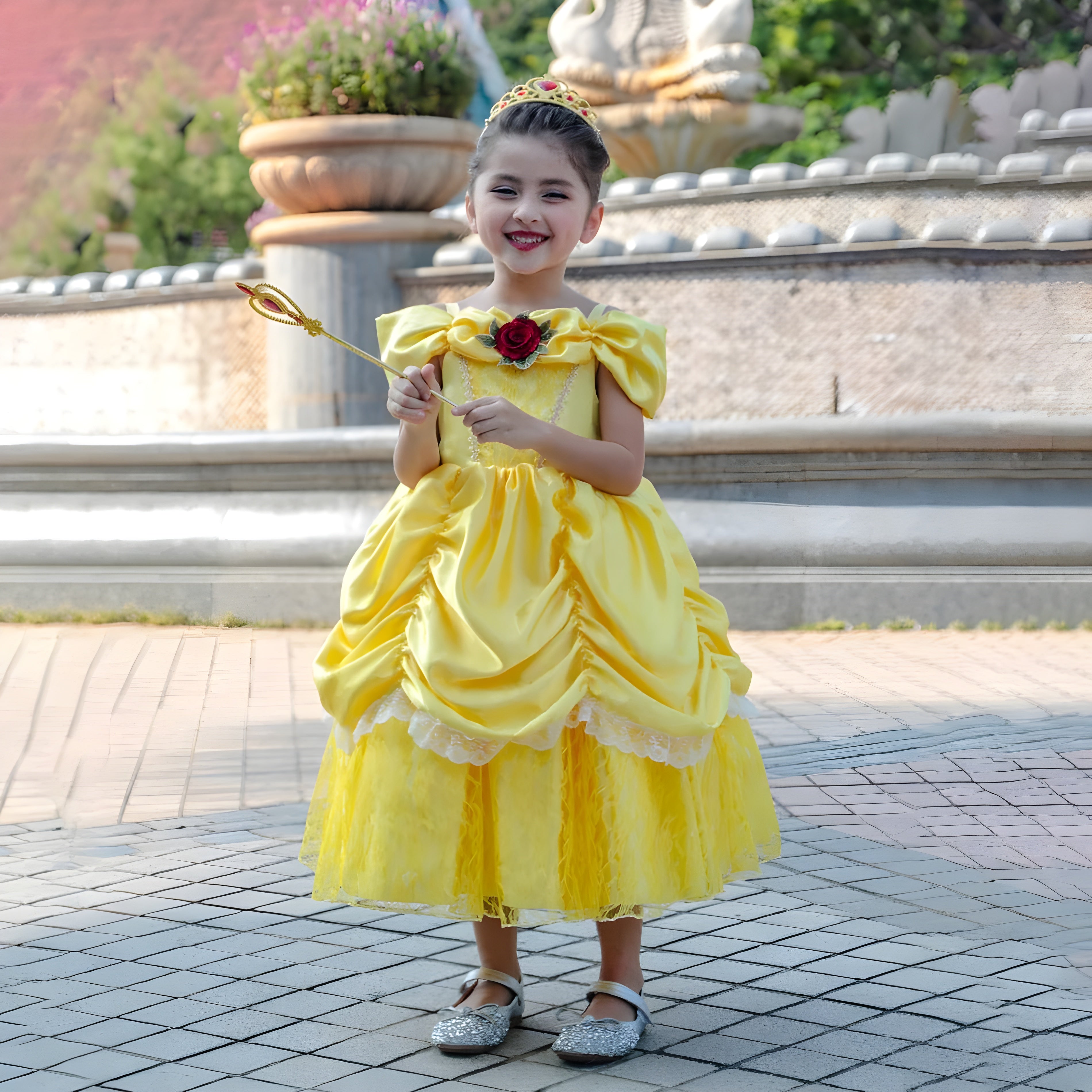 Bezauberndes Prinzessinnenkleid für Kinder – mit Tiara und Zauberstab