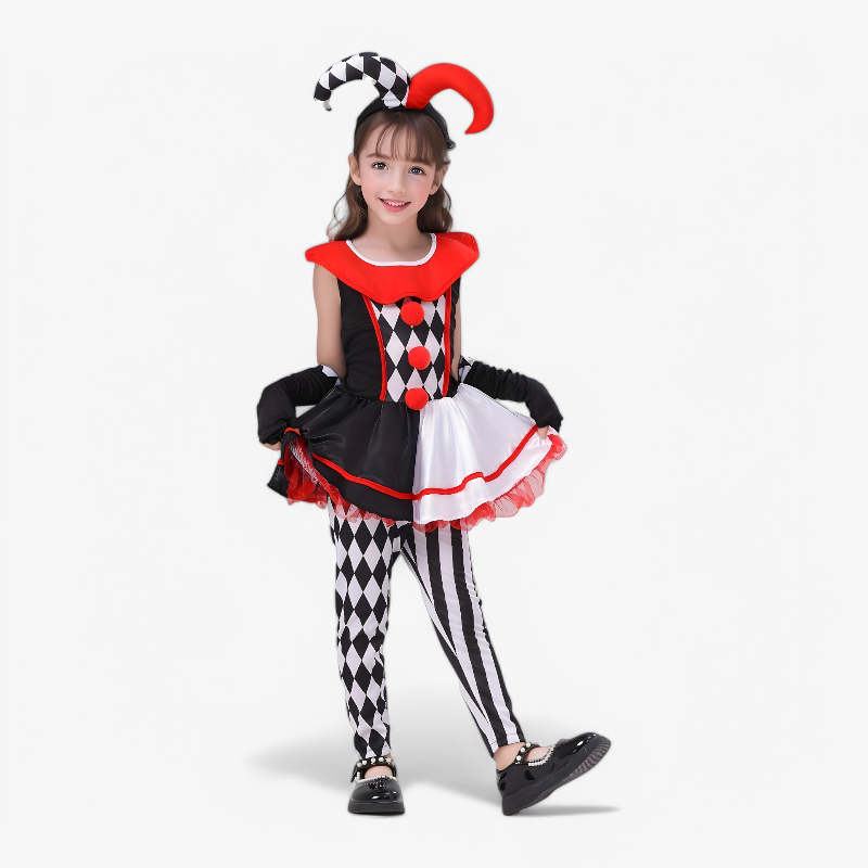 Mini Clown Costume for Girls – Includes Hat, Gloves, and Leggings
