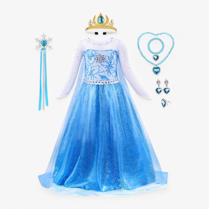 Elegantes Prinzessinnen-Outfit für Mädchen – inklusive Tiara, Handschuhen und Zauberstab