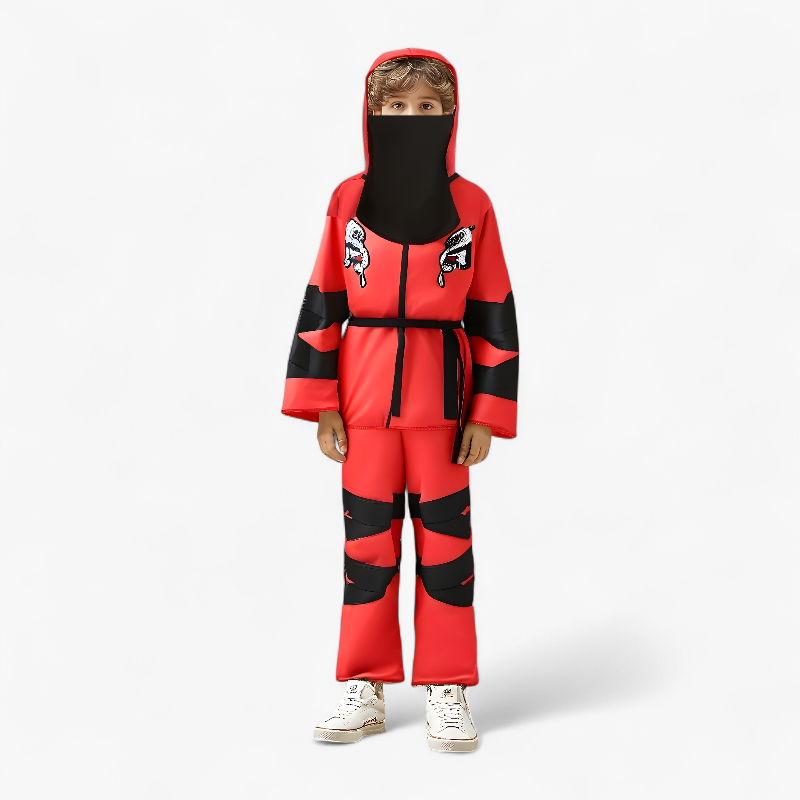 Red Ninja Costume for Kids – Includes Hat, Mask, Belt, and Pants