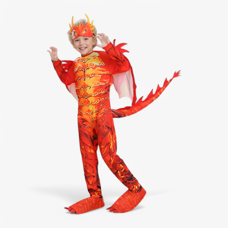 Flammendrachenkostüm für Kinder – Komplettes Outfit mit Maske, Flügeln und Schwanz