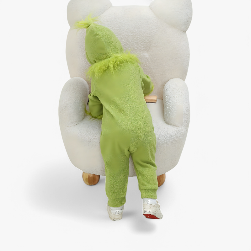 Grüner Monster-Einteiler für Kinder – mit flauschiger Kapuze und Details